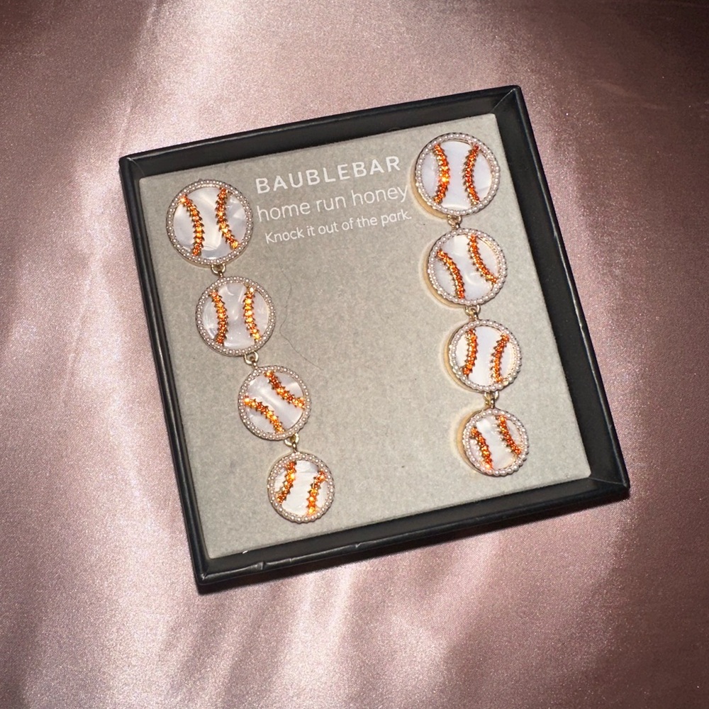 BaubleBar Orange and White Baseball Earrings